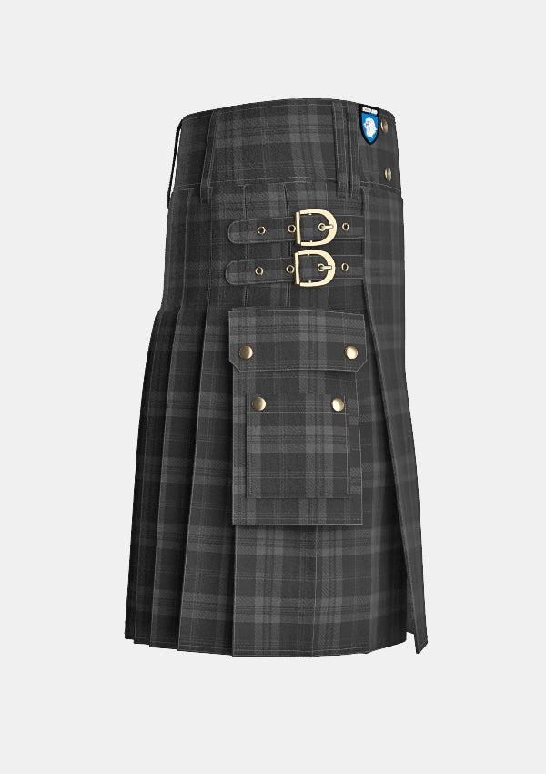 Utility_Dark_Island_Tartan_5832_kilt_right_image_with_pleated_design_and_adjustable_buckles_for_men