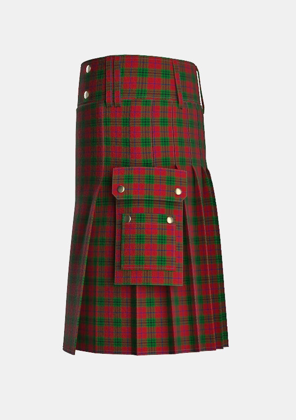 Utility_Denny_Hunting_Tartan_518_kilt_left_image_with_pleated_design_and_adjustable_buckles_for_men