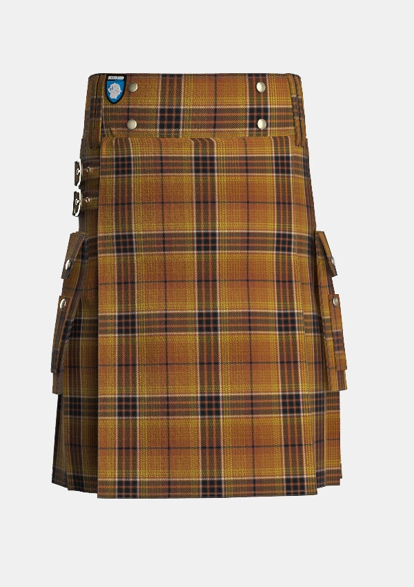 Utility_Digital_Gold_Tartan_12206_kilt_front_image_with_pleated_design_and_adjustable_buckles_for_men