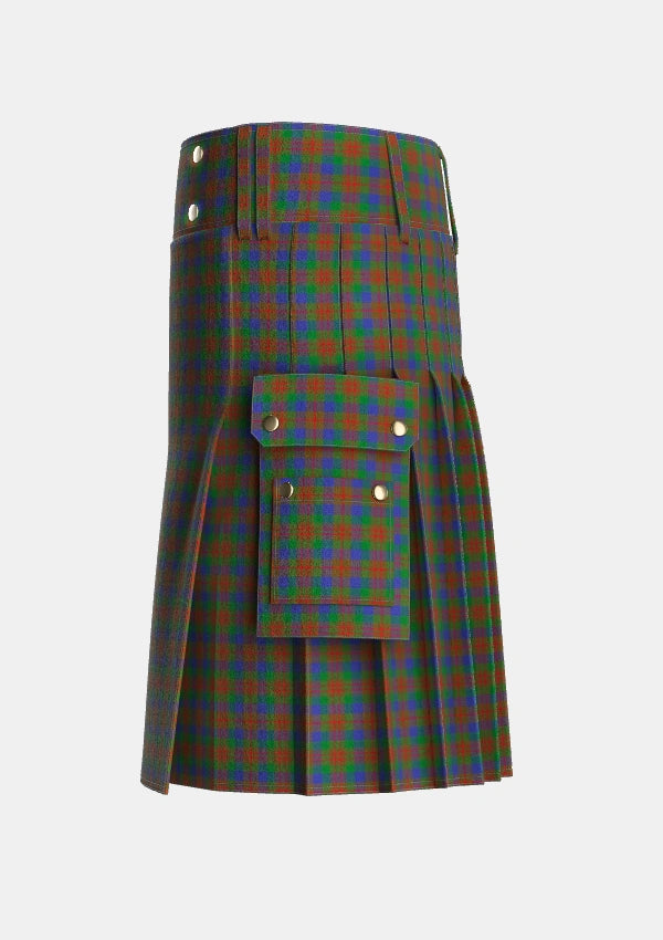 Utility_Dorward_Dogwood_Tartan_2533_kilt_left_image_with_pleated_design_and_adjustable_buckles_for_men