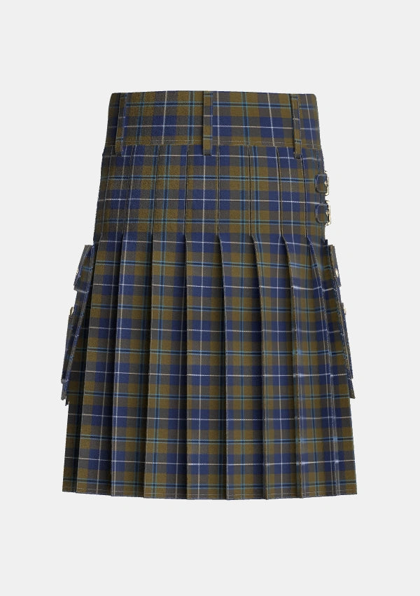 Utility_Douglas_Brown_Tartan_2523_kilt_back_image_with_pleated_design_and_adjustable_buckles_for_men