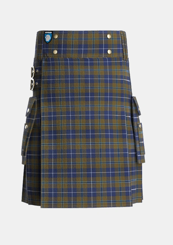 Utility_Douglas_Brown_Tartan_2523_kilt_front_image_with_pleated_design_and_adjustable_buckles_for_men