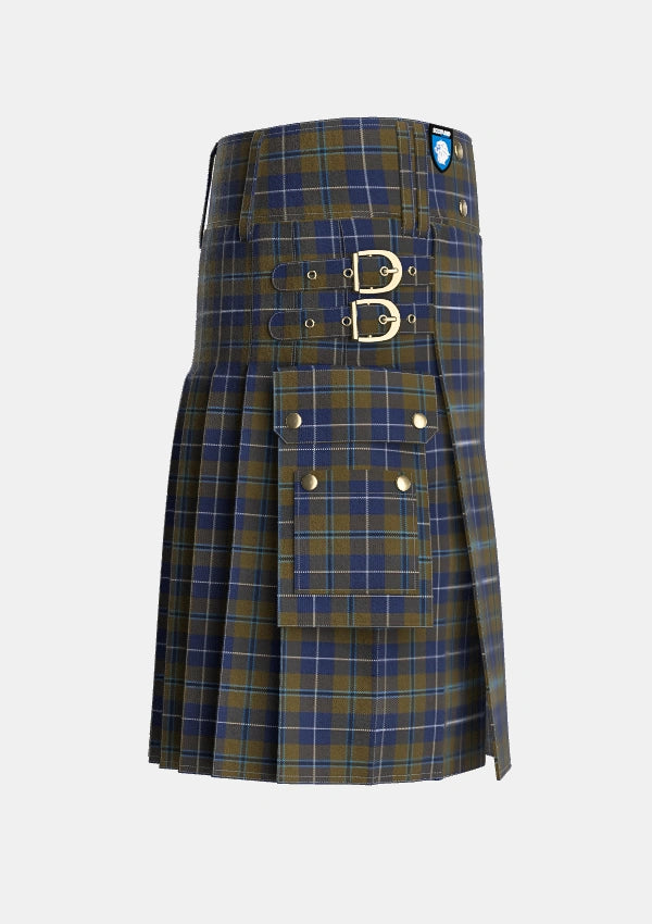 Utility_Douglas_Brown_Tartan_2523_kilt_right_image_with_pleated_design_and_adjustable_buckles_for_men