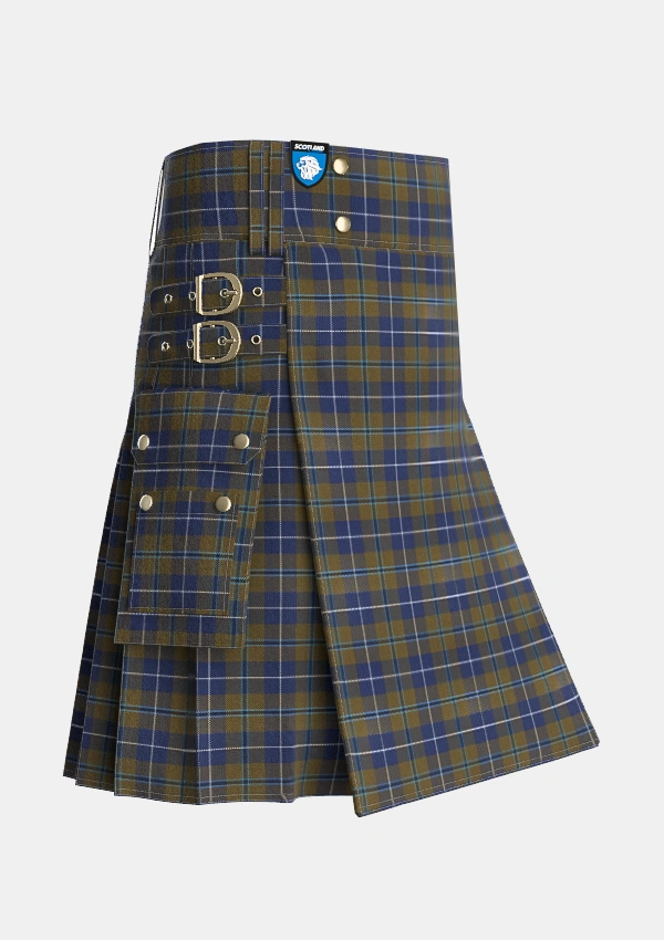 Utility_Douglas_Brown_Tartan_2523_kilt_side_image_with_pleated_design_and_adjustable_buckles_for_men
