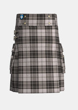 Utility_Douglas_Gray_Tartan_kilt_front_image_with_pleated_design_and_adjustable_buckles_for_men