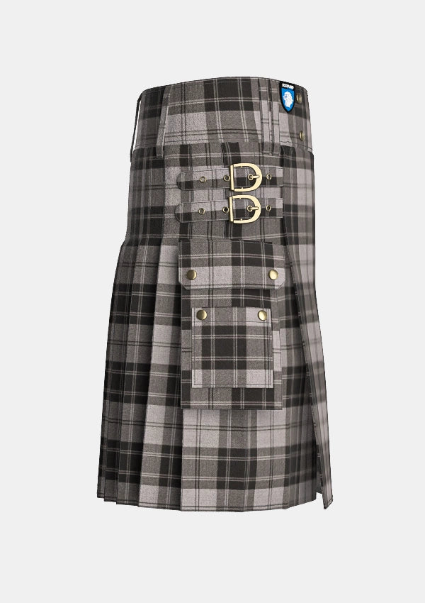 Utility_Douglas_Gray_Tartan_kilt_right_image_with_pleated_design_and_adjustable_buckles_for_men