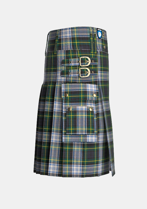 Utility_Dress_Gordon_tartan_kilt_right_image_with_pleated_design_and_adjustable_buckles_for_men
