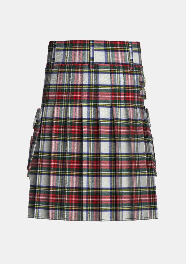 Utility_Dress_Stewart_Tartan_kilt_back_image_with_pleated_design_and_adjustable_buckles_for_men