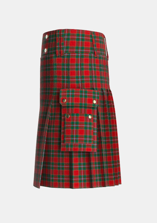 Utility_Drummond_Ancient_Tartan_1716_kilt_left_image_with_pleated_design_and_adjustable_buckles_for_men
