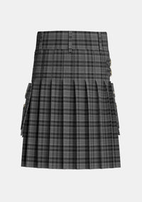 Utility_Drummond_Grey_Tartan_1125_kilt_back_image_with_pleated_design_and_adjustable_buckles_for_men