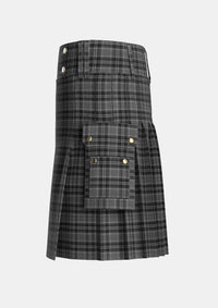 Utility_Drummond_Grey_Tartan_1125_kilt_left_image_with_pleated_design_and_adjustable_buckles_for_men