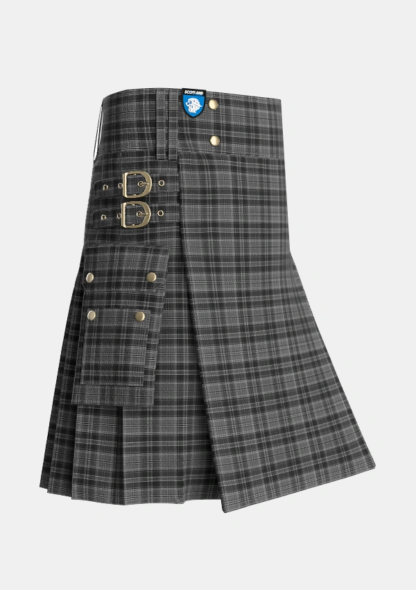 Utility_Drummond_Grey_Tartan_1125_kilt_side_image_with_pleated_design_and_adjustable_buckles_for_men