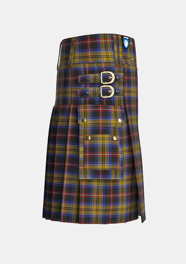 Utility_Dublin_County_Crest_Range_Tartan_7452_kilt_right_image_with_pleated_design_and_adjustable_buckles_for_men