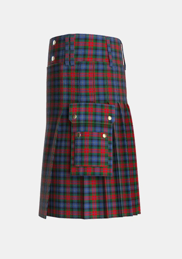 Utility_Dundas_2_Tartan_501_kilt_left_image_with_pleated_design_and_adjustable_buckles_for_men