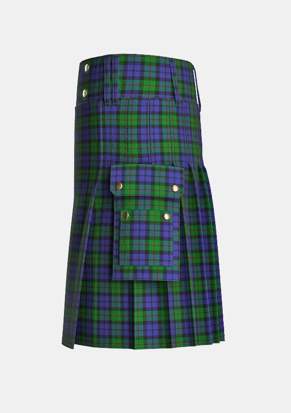 Utility_Dundas_tartan_1041_kilt_left_image_with_pleated_design_and_adjustable_buckles_for_men