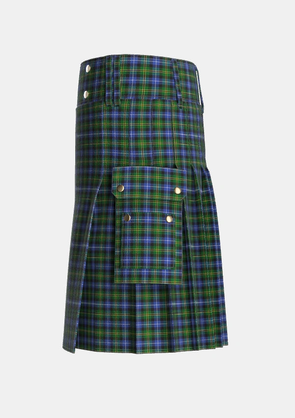 Utility_Dyce_3_Tartan_1266_kilt_left_image_with_pleated_design_and_adjustable_buckles_for_men