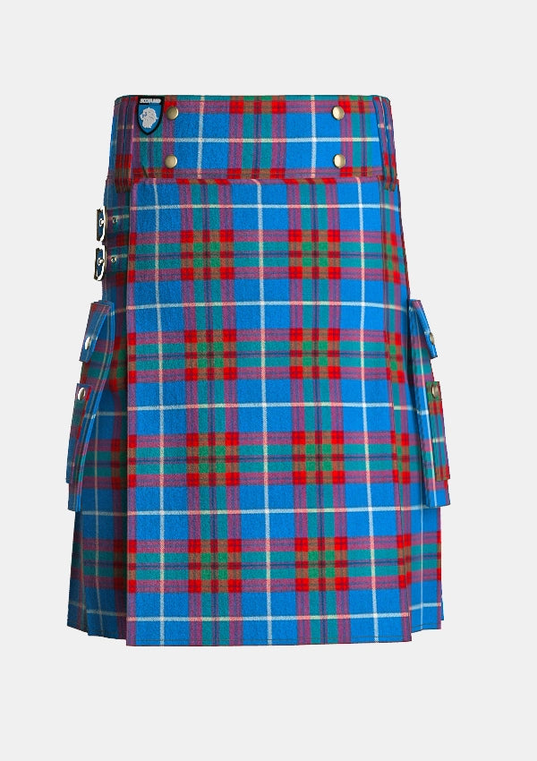 Utility_Edinburgh_tartan_1163_kilt_front_image_with_pleated_design_and_adjustable_buckles_for_men