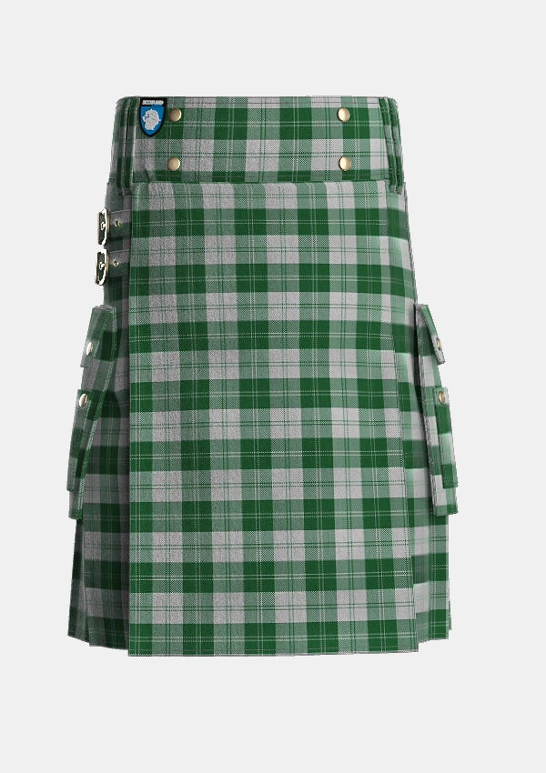 Utility_Erskine_Green_Tartan_941_kilt_front_image_with_pleated_design_and_adjustable_buckles_for_men