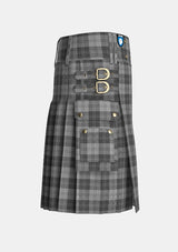 Utility_Erskine_Grey_Tartan_kilt_right_image_with_pleated_design_and_adjustable_buckles_for_men