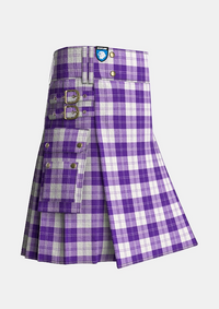 Utility_Erskine_Purple_Tartan_kilt_side_image_with_pleated_design_and_adjustable_buckles_for_men