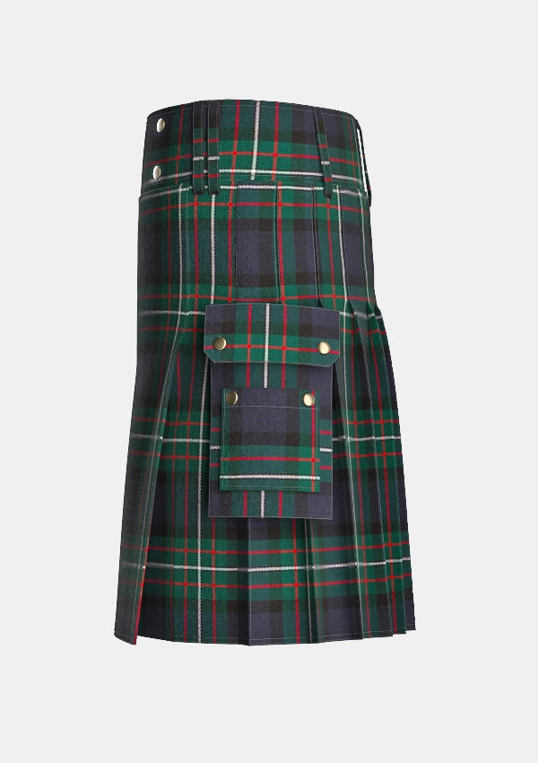 Utility_Farquharson_Modern_Tartan_kilt_left_image_with_pleated_design_and_adjustable_buckles_for_men