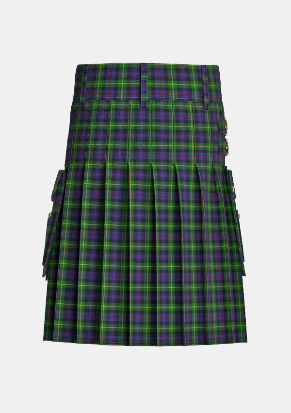 Utility_Farquharson_Tartan_1352_kilt_back_image_with_pleated_design_and_adjustable_buckles_for_men