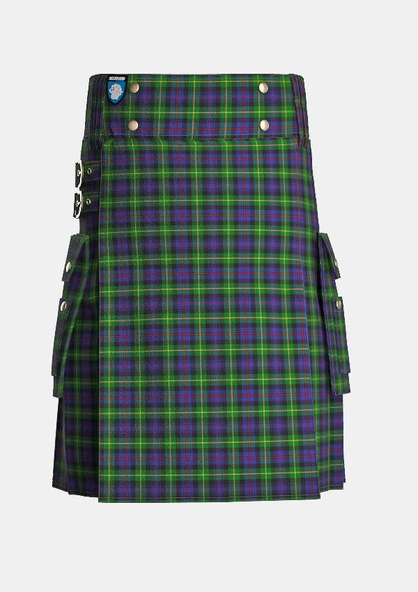 Utility_Farquharson_Tartan_1352_kilt_front_image_with_pleated_design_and_adjustable_buckles_for_men