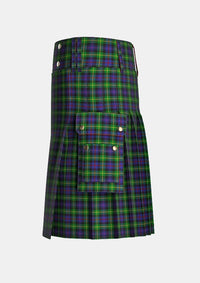 Utility_Farquharson_Tartan_1352_kilt_left_image_with_pleated_design_and_adjustable_buckles_for_men