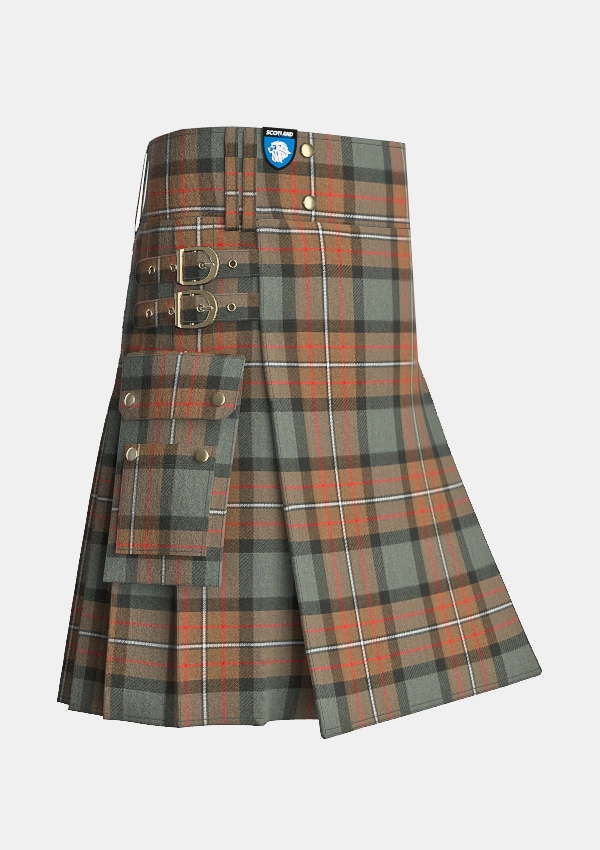 Utility_Ferguson_Weathered_Tartan_kilt_side_image_with_pleated_design_and_adjustable_buckles_for_men
