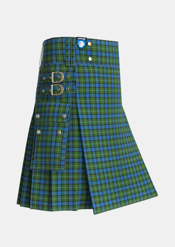 Utility_Ferguson_of_Atholl_Tartan_337_kilt_side_image_with_pleated_design_and_adjustable_buckles_for_men