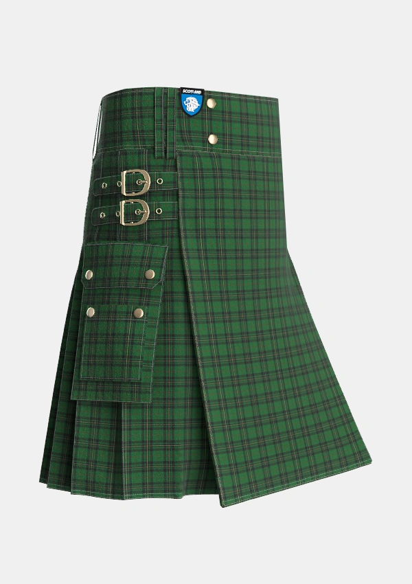 Utility_Forbes_1842_Tartan_1490_kilt_side_image_with_pleated_design_and_adjustable_buckles_for_men