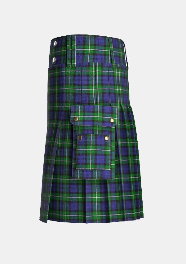 Utility_Forbes_tartan_kilt_left_image_with_pleated_design_and_adjustable_buckles_for_men