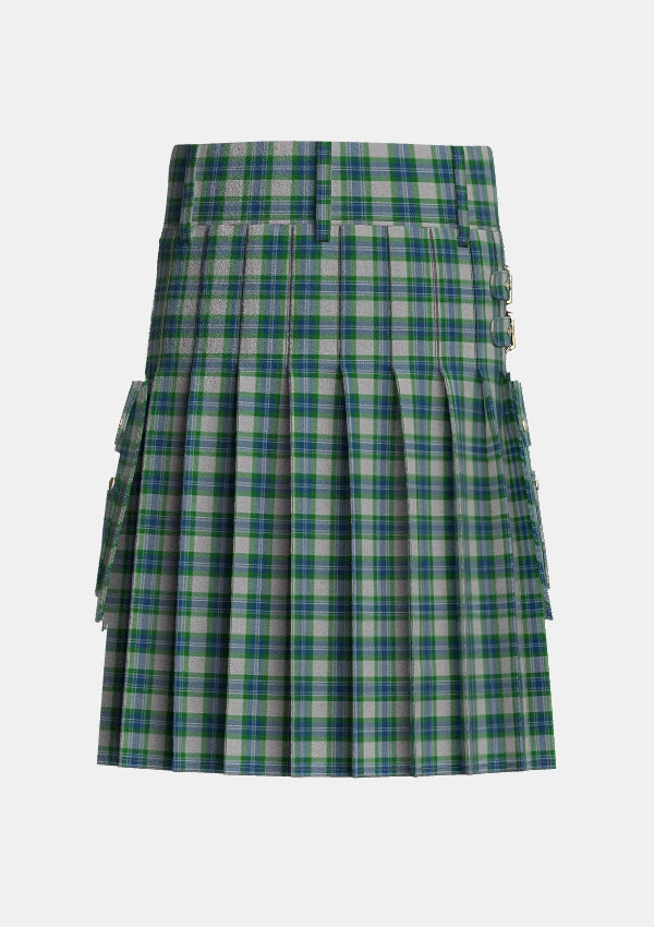 Utility_Fraser_Arisaid_Tartan_615_kilt_back_image_with_pleated_design_and_adjustable_buckles_for_men