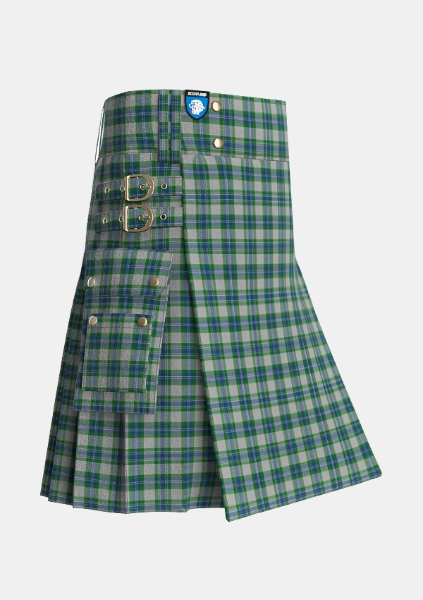 Utility_Fraser_Arisaid_Tartan_615_kilt_side_image_with_pleated_design_and_adjustable_buckles_for_men