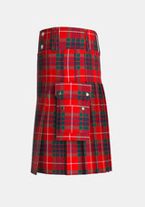 Utility_Fraser_Red_Modern_Tartan_kilt_left_image_with_pleated_design_and_adjustable_buckles_for_men