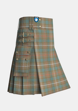 Utility_Fraser_Weathered_Tartan_kilt_side_image_with_pleated_design_and_adjustable_buckles_for_men