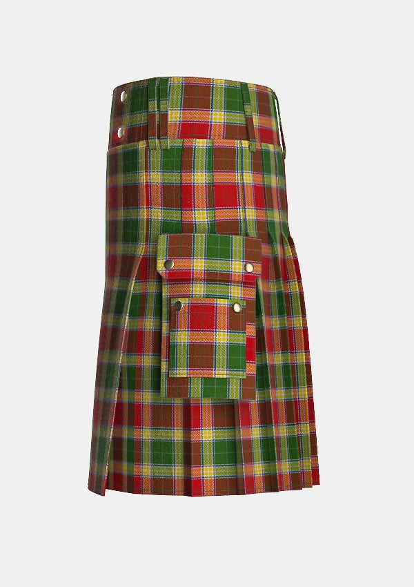 Utility_Gibson_tartan_2164_kilt_left_image_with_pleated_design_and_adjustable_buckles_for_men