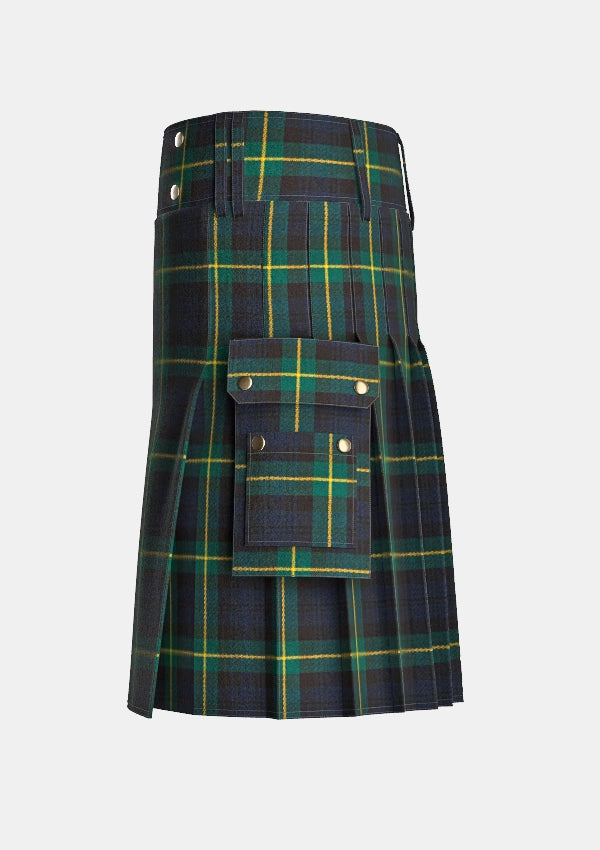 Utility_Gordon_Tartan_kilt_left_image_with_pleated_design_and_adjustable_buckles_for_men