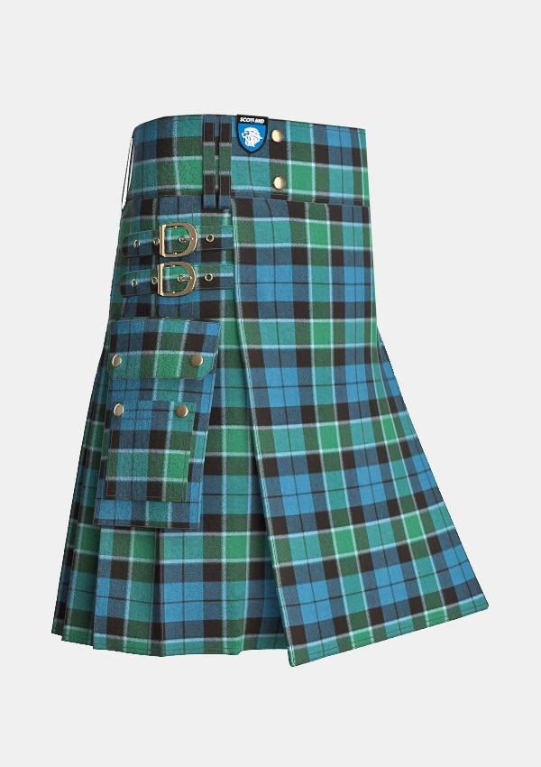 Utility_Graham_of_Menteith_Ancient_Tartan_kilt_side_image_with_pleated_design_and_adjustable_buckles_for_men