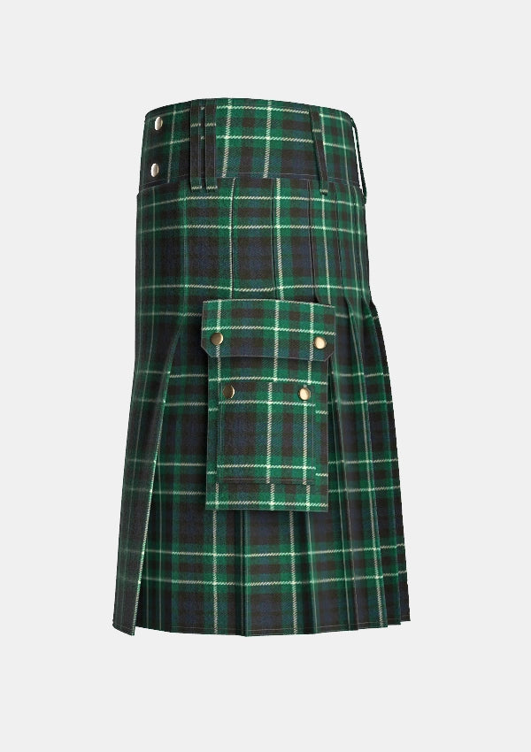 Utility_Graham_tartan_kilt_left_image_with_pleated_design_and_adjustable_buckles_for_men