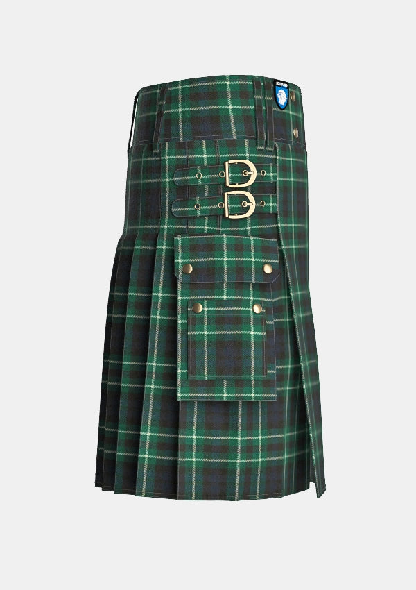 Utility_Graham_tartan_kilt_right_image_with_pleated_design_and_adjustable_buckles_for_men
