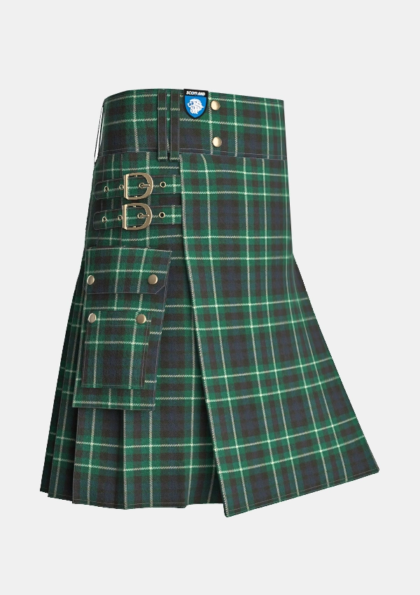 Utility_Graham_tartan_kilt_side_image_with_pleated_design_and_adjustable_buckles_for_men