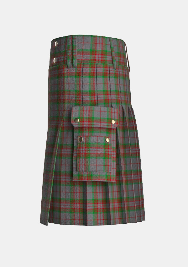 Utility_Gray_Tartan_2148_kilt_left_image_with_pleated_design_and_adjustable_buckles_for_men