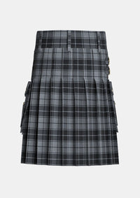 Utility_Grey_Highlander_Tartan_kilt_back_image_with_pleated_design_and_adjustable_buckles_for_men