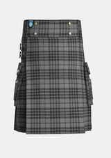 Utility_Grey_Watch_Tartan_kilt_front_image_with_pleated_design_and_adjustable_buckles_for_men