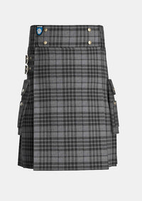 Utility_Grey_Watch_Tartan_kilt_front_image_with_pleated_design_and_adjustable_buckles_for_men