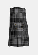 Utility_Grey_Watch_Tartan_kilt_left_image_with_pleated_design_and_adjustable_buckles_for_men