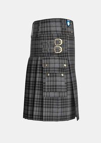 Utility_Grey_Watch_Tartan_kilt_right_image_with_pleated_design_and_adjustable_buckles_for_men