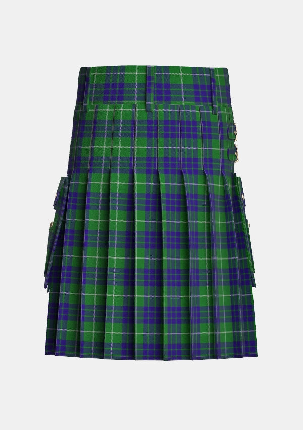 Utility_Hamilton_Green_Hunting_Tartan_139_kilt_back_image_with_pleated_design_and_adjustable_buckles_for_men