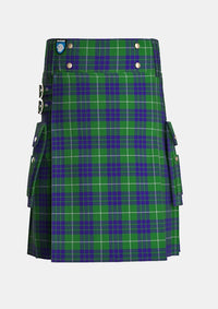 Utility_Hamilton_Green_Hunting_Tartan_139_kilt_front_image_with_pleated_design_and_adjustable_buckles_for_men